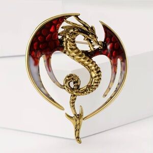 Dragon Fantasy Brooch Modern New Red & Gold Tone